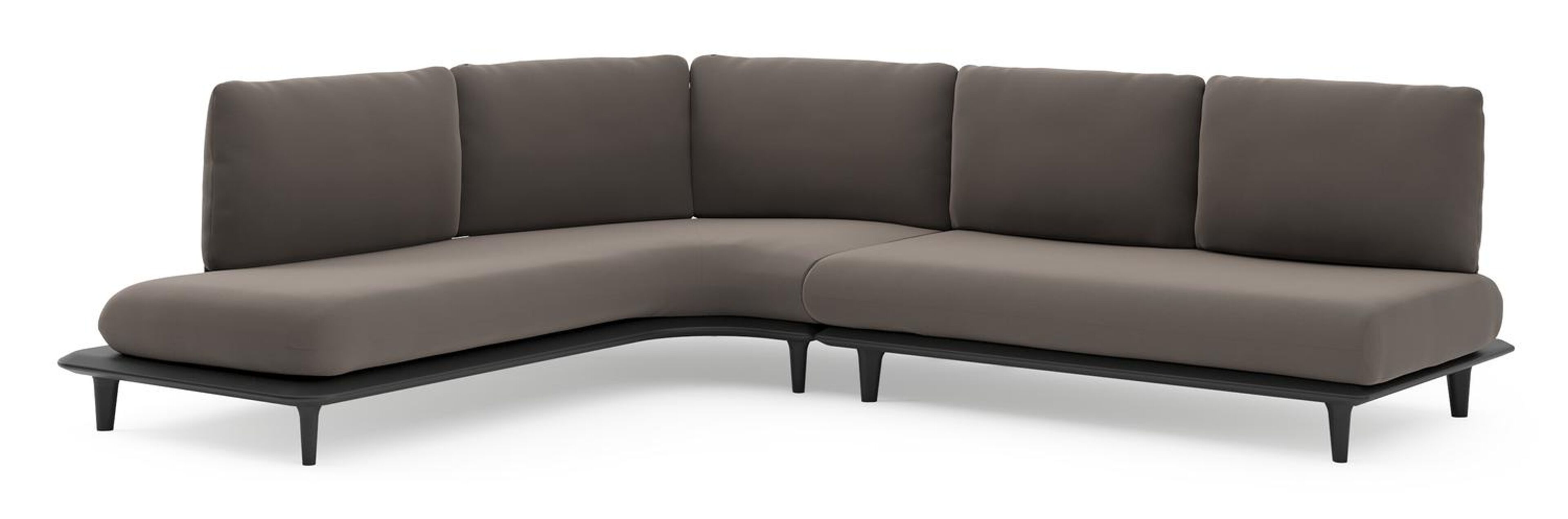 Bomero loungehoek in zwart aluminium met natte nature grey all weather sunbrella® luxe kussen