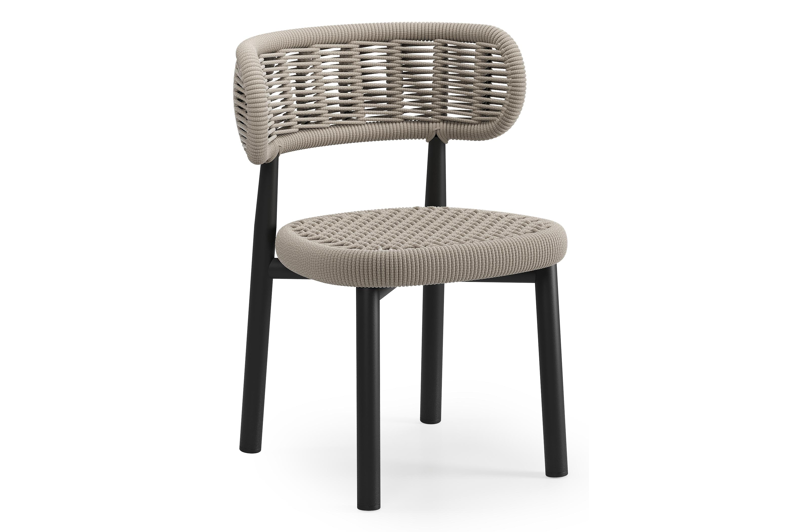 Lomo tuinstoel in zwart aluminium en beige vierkant geweven ronde rope 