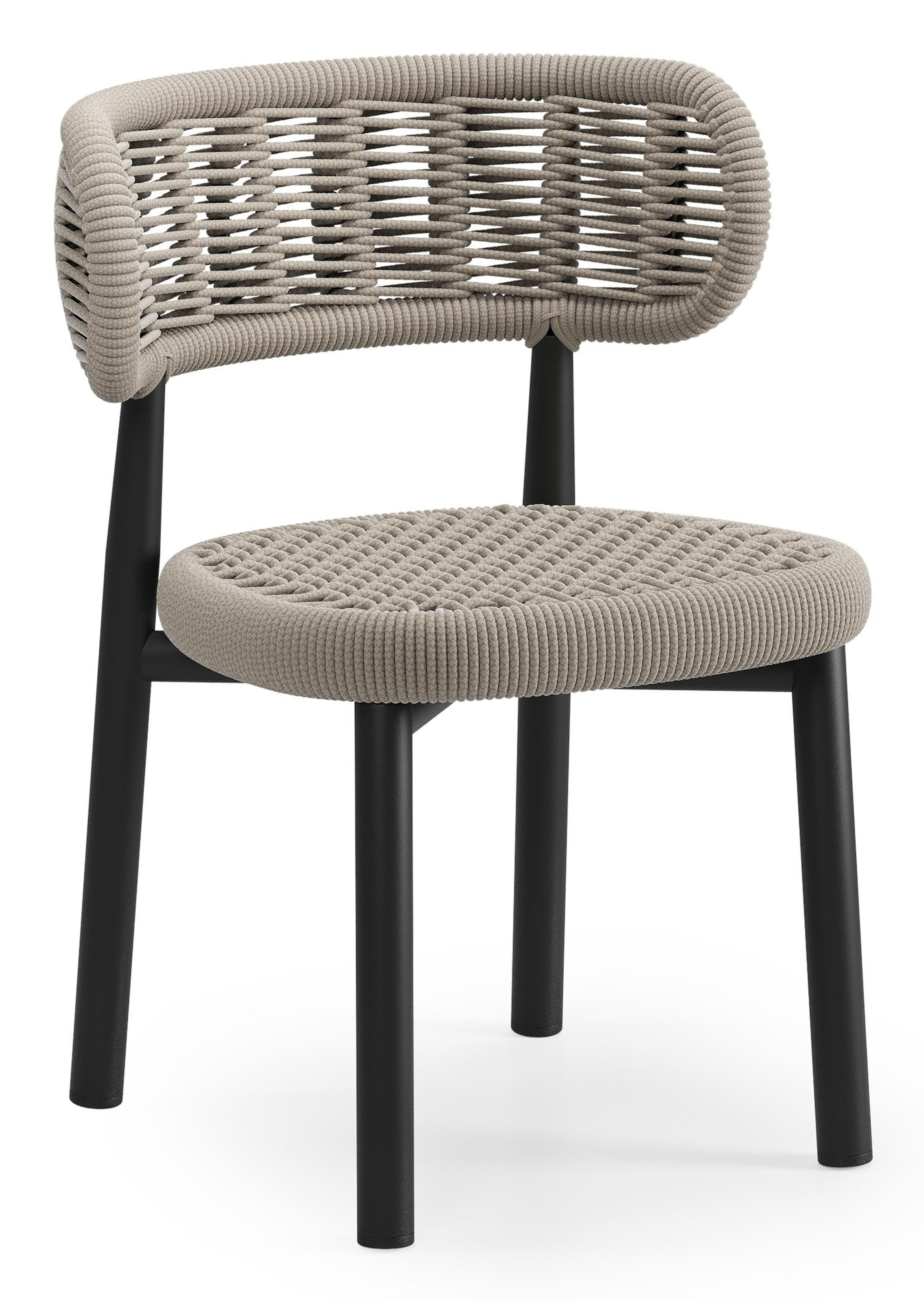 Lomo tuinstoel in zwart aluminium en beige vierkant geweven ronde rope 