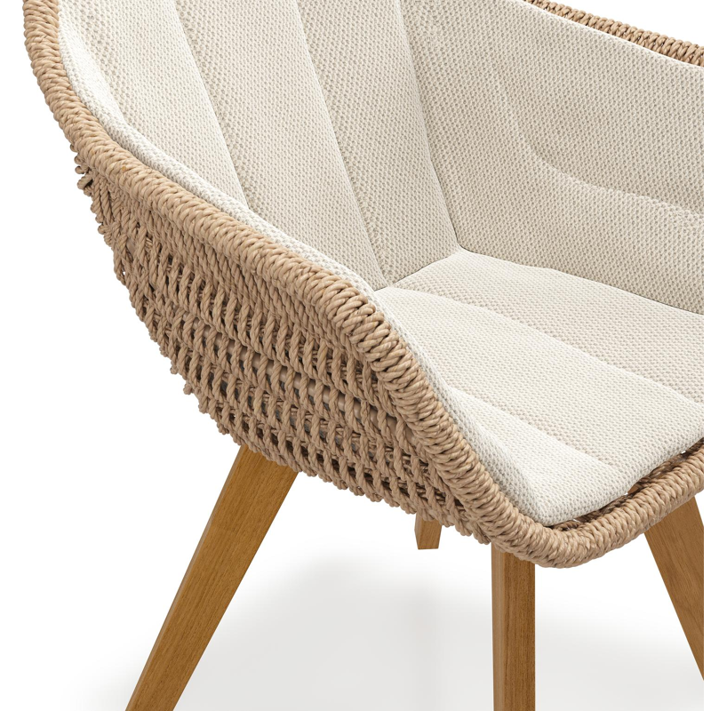 Pagino tuinstoel in teak en naturel ronde wicker met kussen in lopi marble all weather sunbrella® luxe