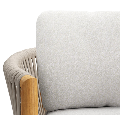 Organo tuinstoel in teak en beige verticaal geweven luxe vlakke rope met zitkussen in All Weather Solica Soul Optik