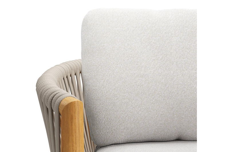 Organo tuinstoel in teak en beige verticaal geweven luxe vlakke rope met zitkussen in All Weather Solica Soul Optik