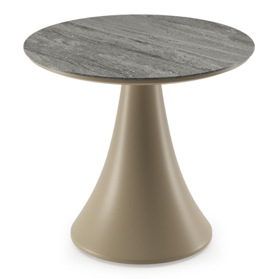 Fano low dining loungetafel rond in beige aluminium en volkeramiek Aspen Grey - Dia. 65 x H 40 cm