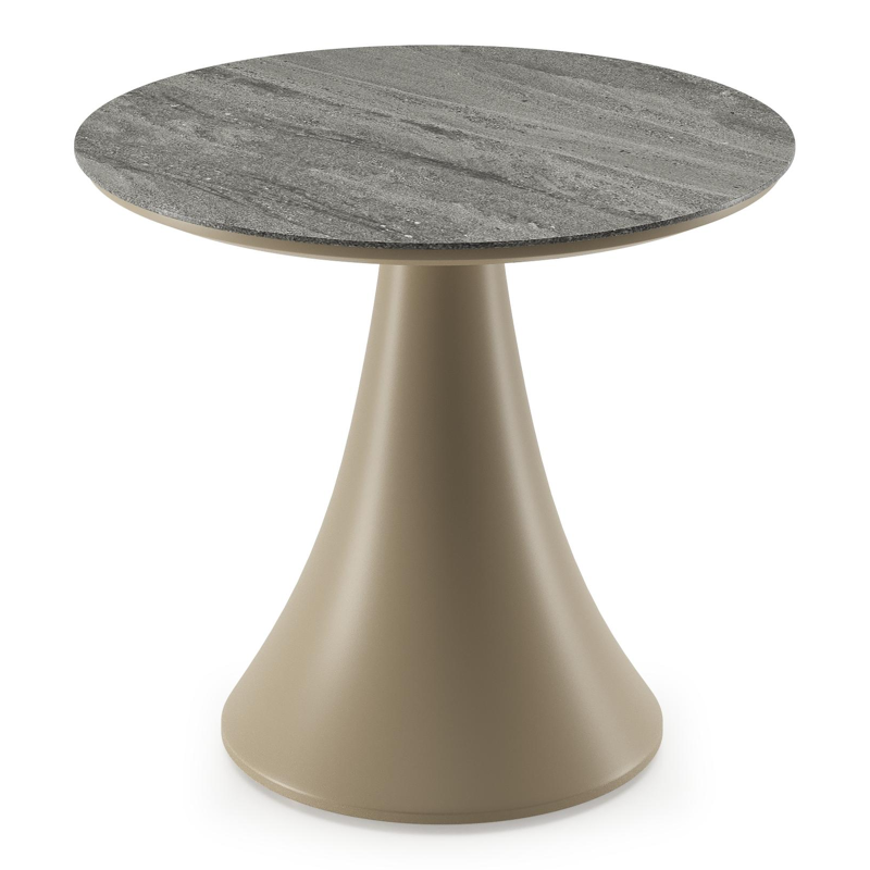 Fano low dining loungetafel rond in beige aluminium en volkeramiek Aspen Grey - Dia. 65 x H 55 cm