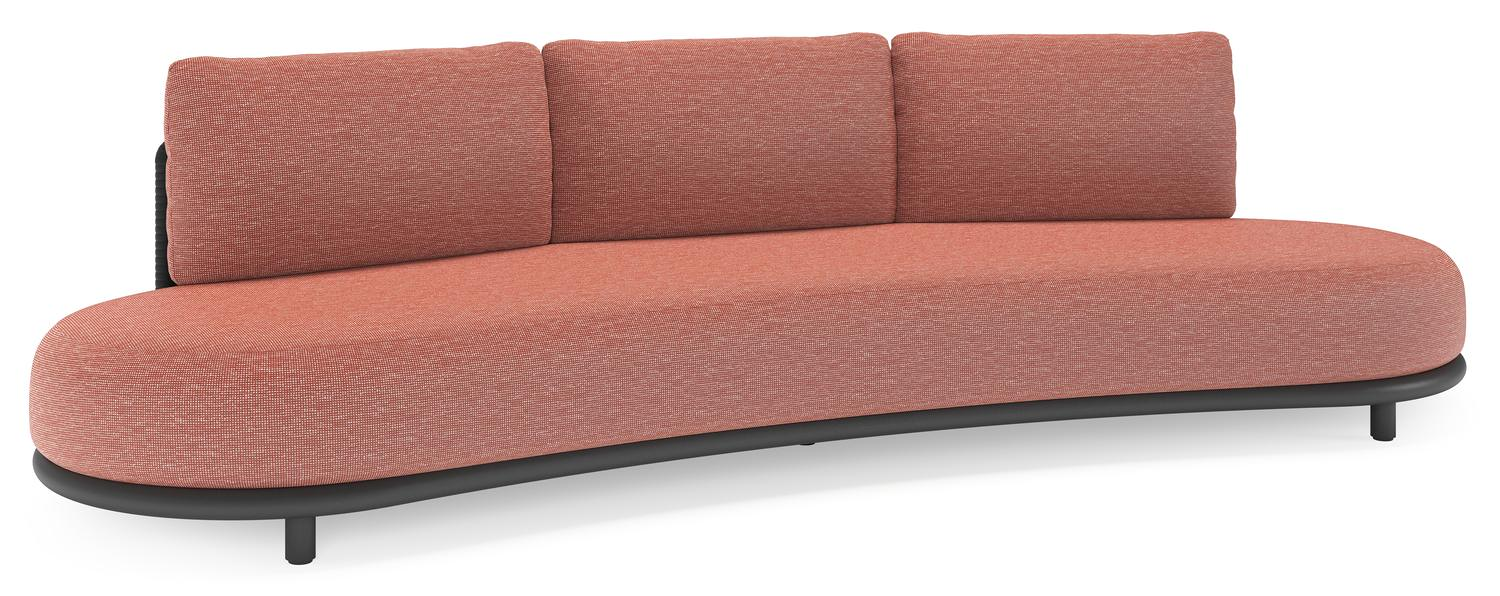 Lomano loungebank in zwart aluminium en zwart verticaal geweven luxe vlakke rope met slow alezan all weather sunbrella® luxe kussen