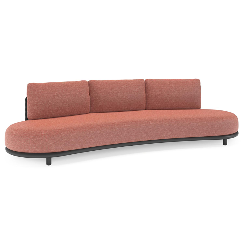 Lomano loungebank in zwart aluminium en zwart verticaal geweven luxe vlakke rope met slow alezan all weather sunbrella® luxe kussen