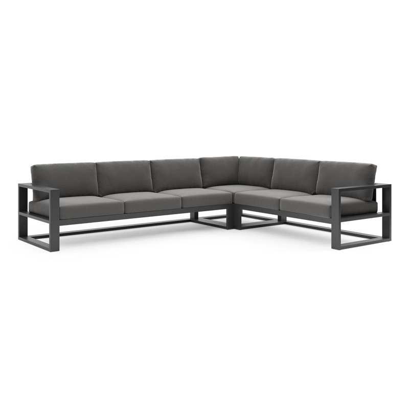 Verato loungehoek in zwart aluminium met natte charcoal chine all weather sunbrella® luxe kussen