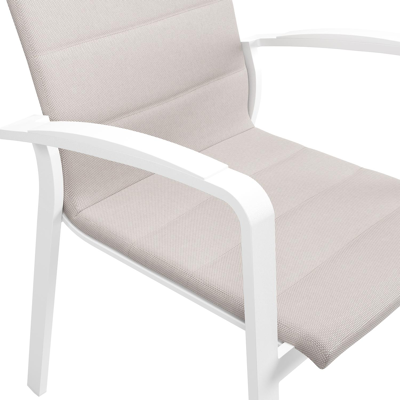 Lioni stapelbare tuinstoel in wit aluminium en beige luxe textilene