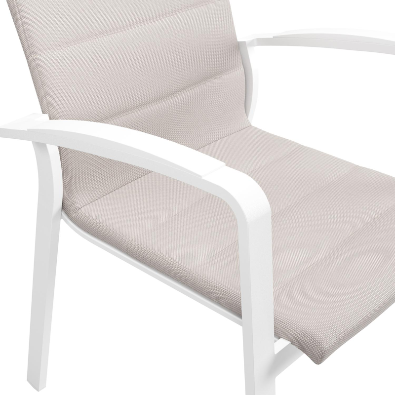 Lioni stapelbare tuinstoel in wit aluminium en beige luxe textilene