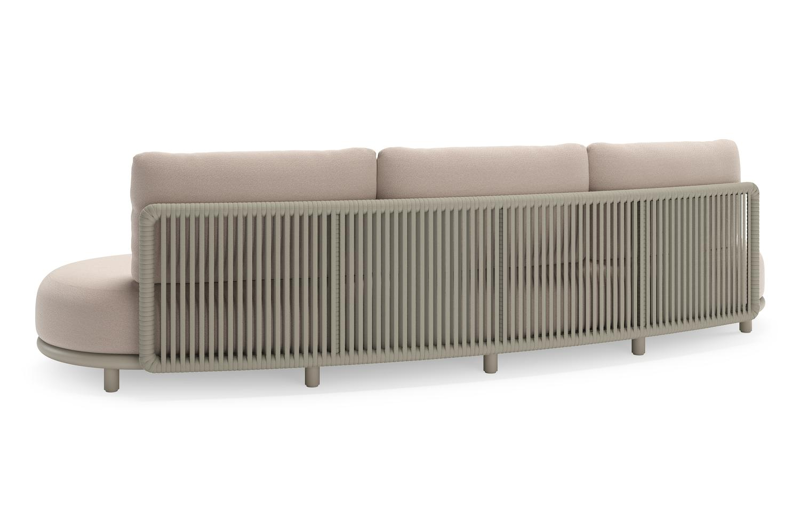 Lomano loungebank in beige aluminium en beige verticaal geweven luxe vlakke rope met Wander Pilat all weather sunbrellaÂ® luxe