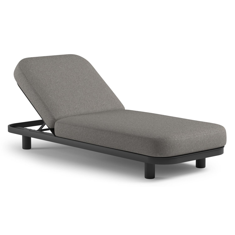 Chaise longue réglable Donato en aluminium noir et coussin en all weather Sunbrella® luxe tundra charcoal