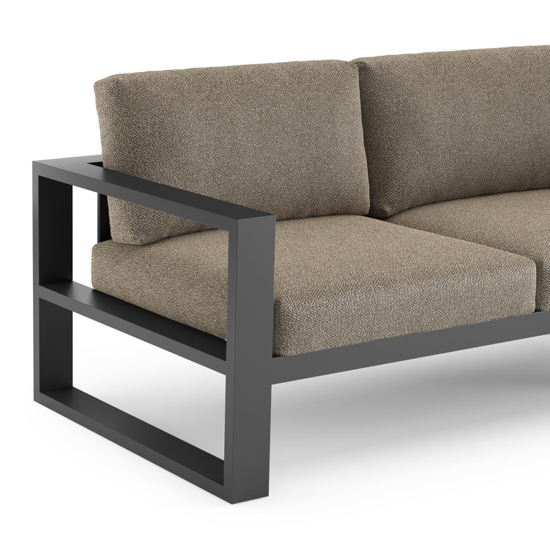 Salon de jardin d'angle Verato en aluminium noir et coussins en all weather cosytica madagascar burch