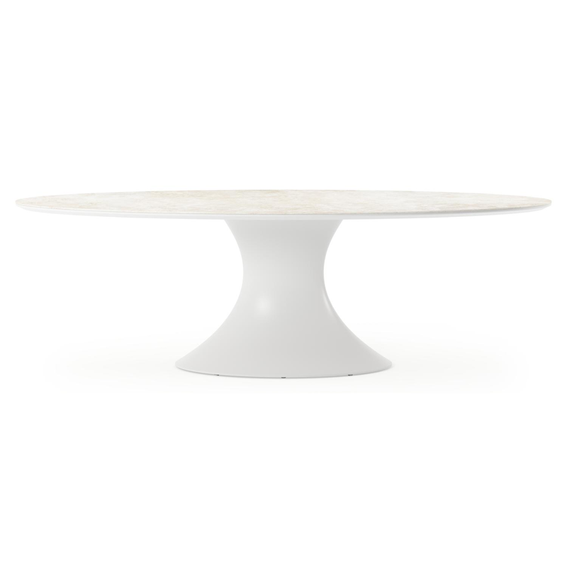 Table de jardin Fano ovale en aluminium blanc et céramique pleine Rapolano Lg. 240 x Lrg. 135 cm