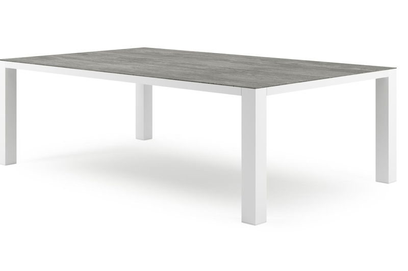 Table de jardin Nano en aluminium blanc et céramique pleine aspen grey - Lg 240 x Larg. 148 x H 75 cm