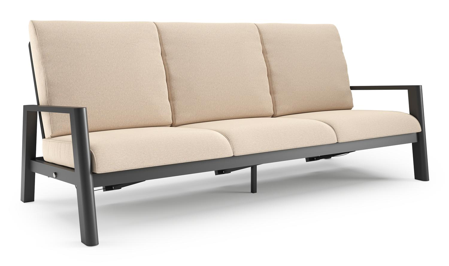 Canapé de jardin Cirello en aluminium noir et coussins en all weather sunbrella® luxe heritage papyrus