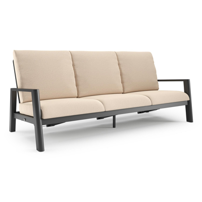 Canapé de jardin Cirello en aluminium noir et coussins en all weather sunbrella® luxe heritage papyrus