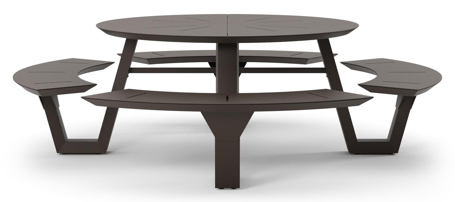 Rondino picknicktafel in donkerbruin aluminium - Dia. 236 x H 71.5 cm