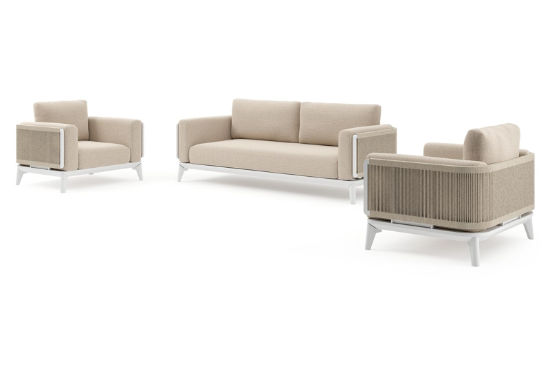 Mosa loungeset in wit aluminium met rustic weather+ softtouch kussens en loungetafel