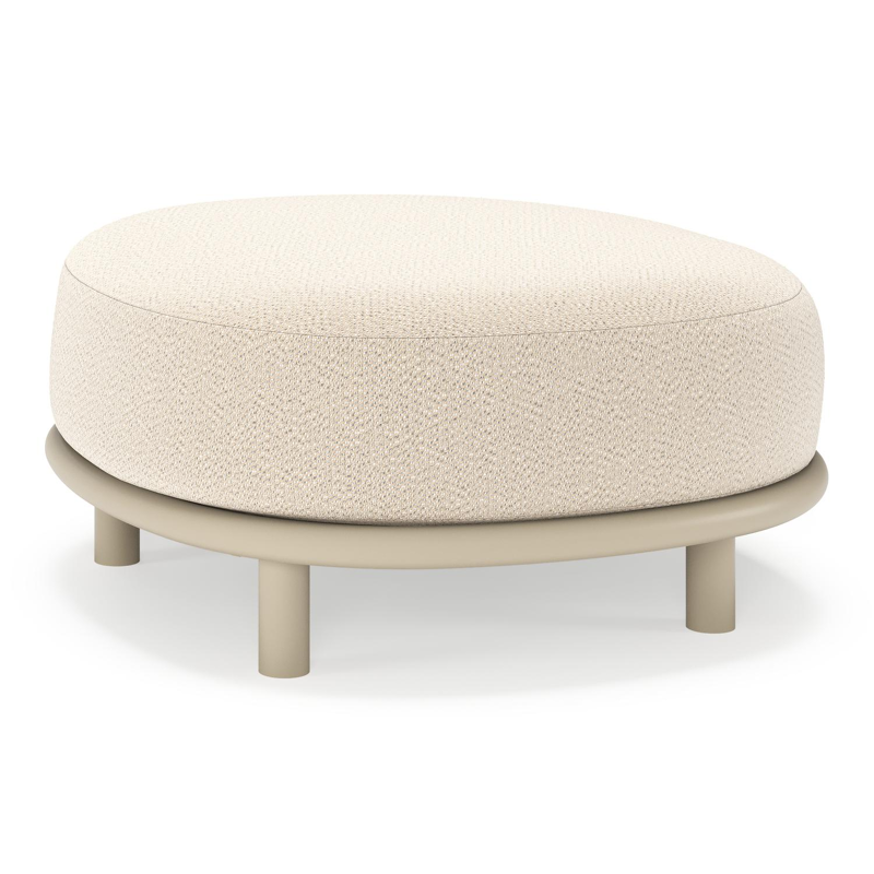 Lupino poef in beige aluminium met lopi sand all weather sunbrella® luxe kussen