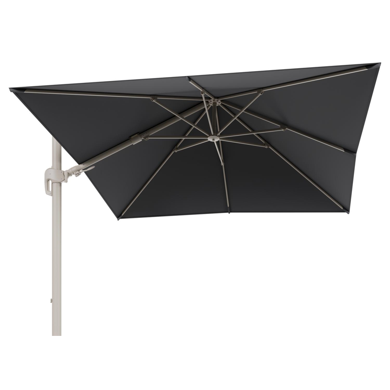 Parasol pendant Rufina avec fonction tilt en aluminium beige et toile de parasol en All Weather Sunbrella® Luxe Natte Charcoal Chine  - Lg.1 300 x Lg.2 300 cm (sans pied de parasol