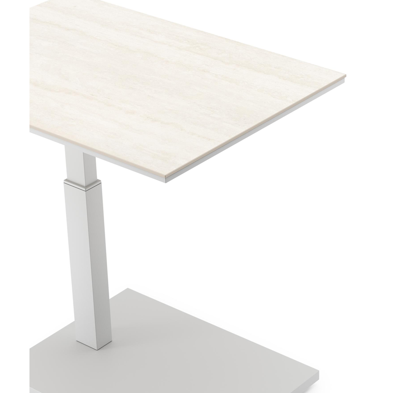 Cirello pop-up bijzettafel rechthoekig in wit aluminium en volkeramiek Travertino Bianco - L 70 x B 50 x H 44 cm