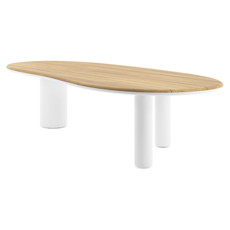 Amico tuintafel organisch in wit aluminium en teak - L 320 x B 145 x H 73.5 cm