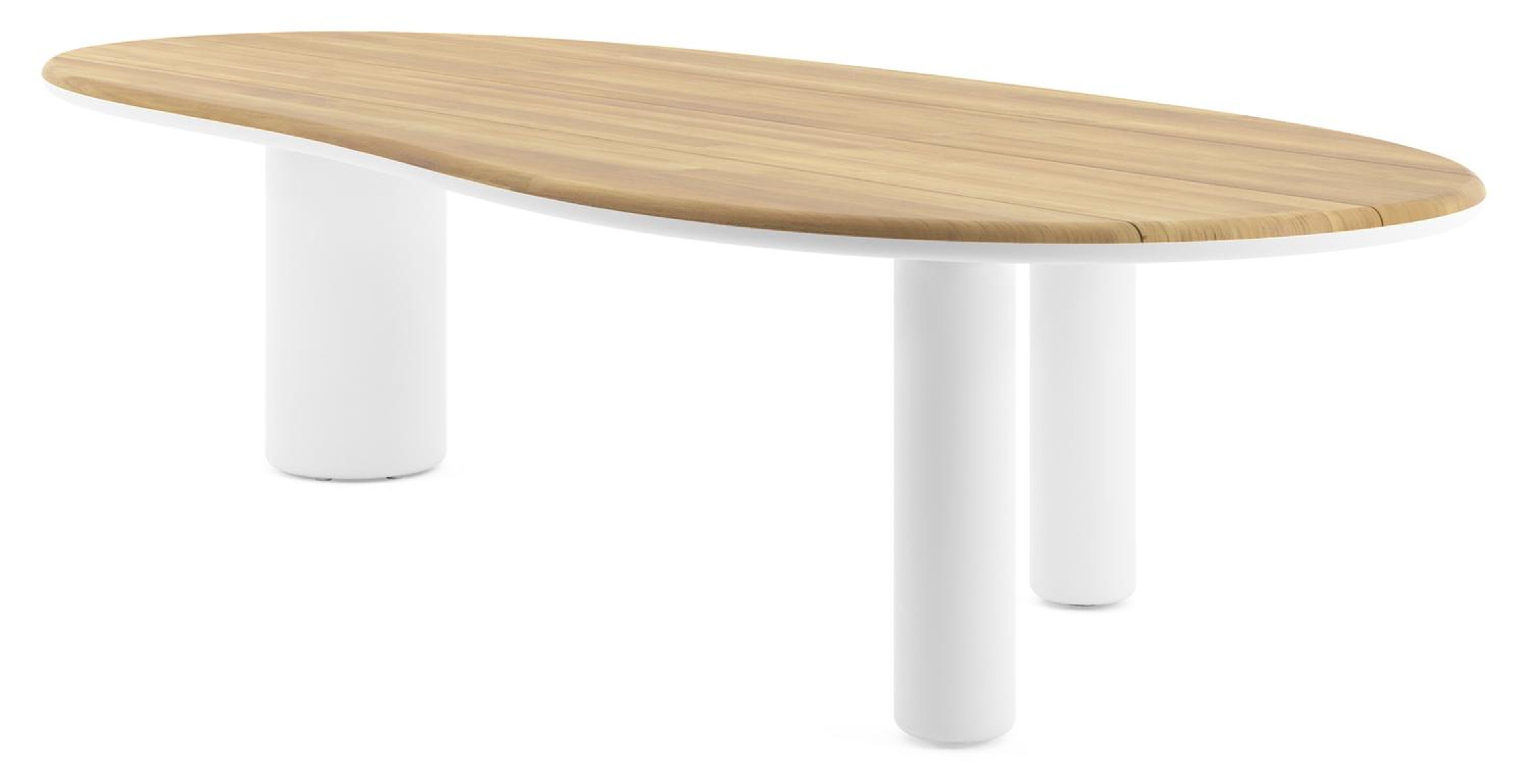 Table de jardin Amico organique en aluminium blanc et teck - Lg. 320 x Lrg. 145 x Haut. 74 cm