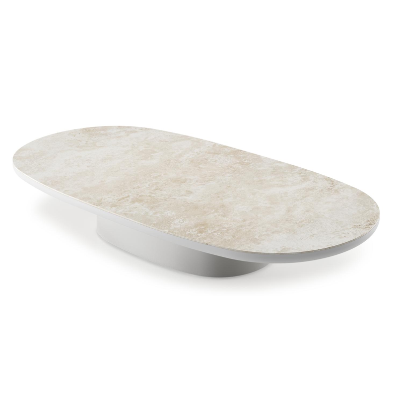 Table de basse Amico bombo en aluminium blanc et céramique pleine Rapolano - Lg. 171 x Lrg. 89 x Haut. 24 cm