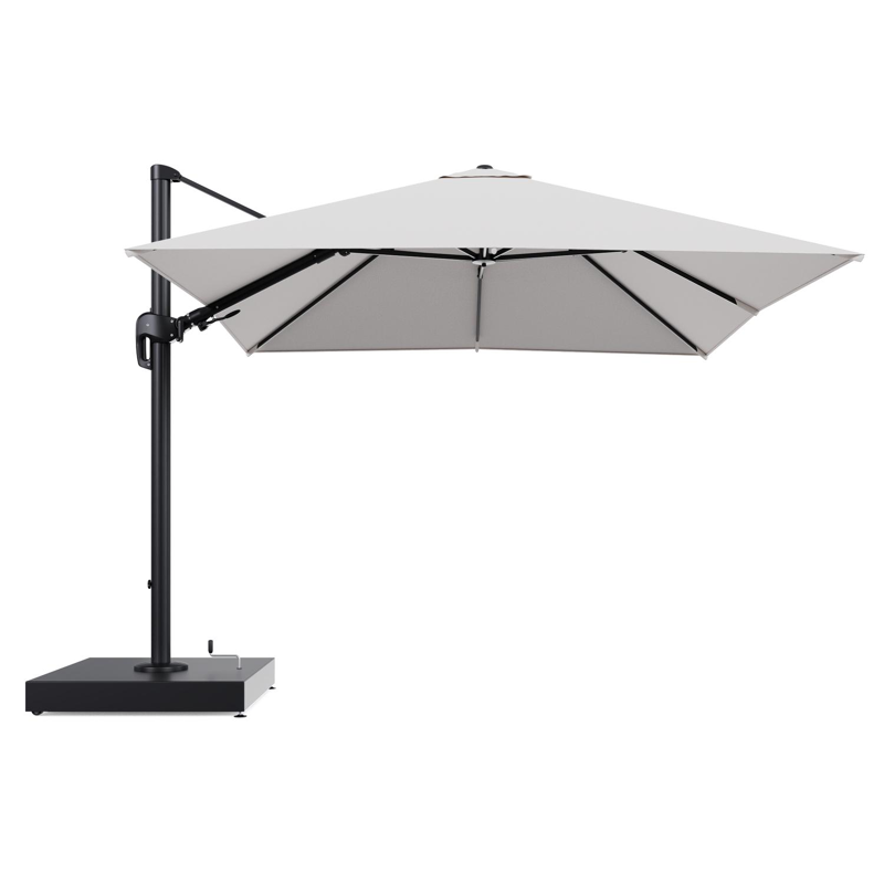 Rufina zweefparasol met tiltfunctie in zwart aluminium en Ego Eggshell All Weather Solica parasoldoek - L1 300 x L2 300 cm met parasolvoet Minore 260 kg met wielen
