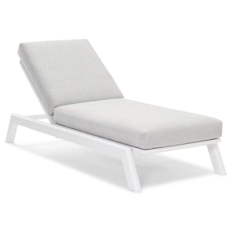 Cirello verstelbaar ligbed met pompsysteem in wit aluminium met savane nimbus all weather sunbrella® luxe kussen