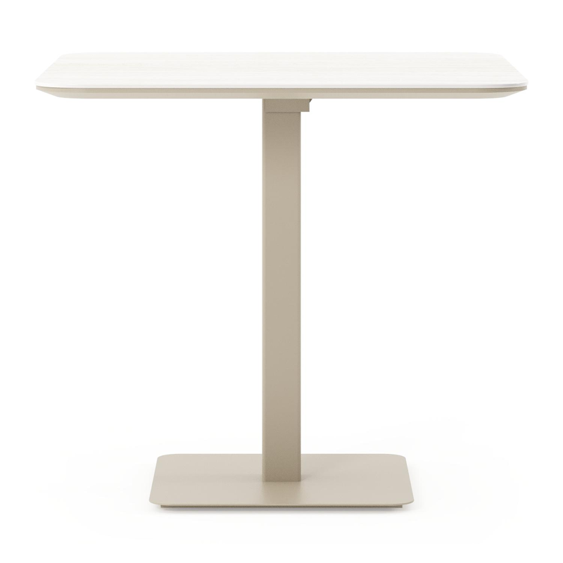 Table de jardin Fano basculante carré arrondi en aluminium beige et céramique pleine Calista Lg. 80 x Lrg. 80 x Haut. 72.50 cm