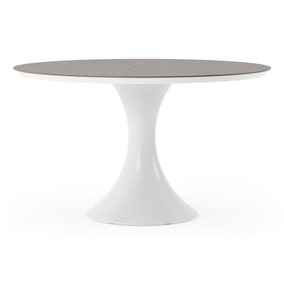 Table de jardin Fano ronde en aluminium blanc et céramique pleine Wulong - Diam. 130 x Haut. 75 cm