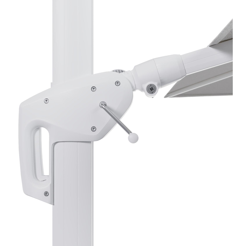 Parasol pendant Minore avec fonction tilt en aluminium blanc et toile de parasol en All Weather Solica Ego Birch  - Lg.1: 350 x Lg.2: 350 cm (sans pied de parasol