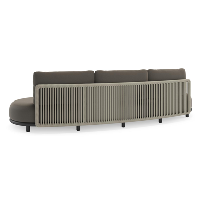 Lomano loungebank in zwart aluminium en beige verticaal geweven luxe vlakke rope met Natte Carbon Beige all weather sunbrella® luxe