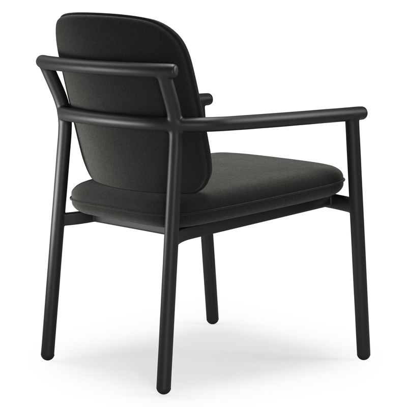 Bono stapelbare tuinstoel in zwart aluminium met stoelkussen in All Weather Sunbrella® Luxe Natte Sooty