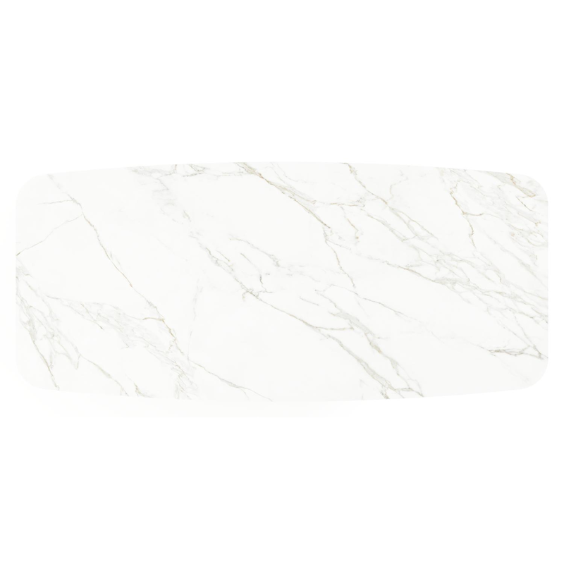 Lacrima tuintafel bootvorm in beige aluminium en volkeramiek Calacatta - L 255 x B 115 x H 74 cm