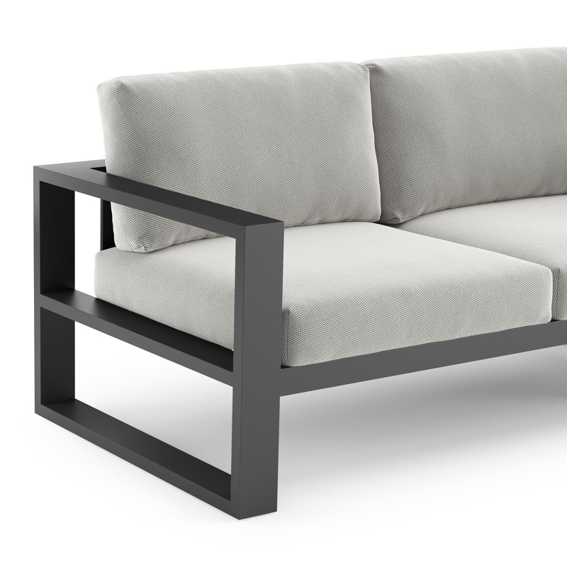 Verato loungehoek in zwart aluminium met lopi ash all weather sunbrella® luxe kussen