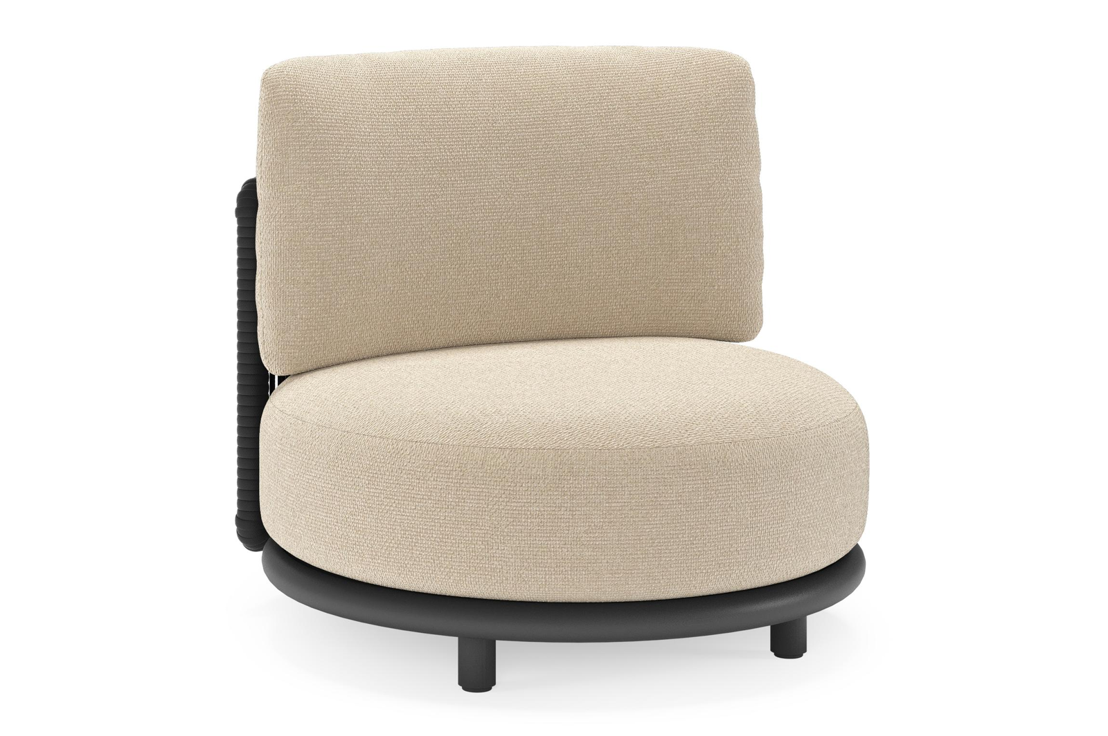 Lomano loungestoel in zwart aluminium en beige verticaal geweven luxe vlakke rope met althea chalk all weather cosytica kussen