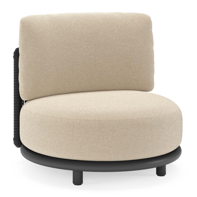 Lomano loungestoel in zwart aluminium en beige verticaal geweven luxe vlakke rope met althea chalk all weather cosytica kussen