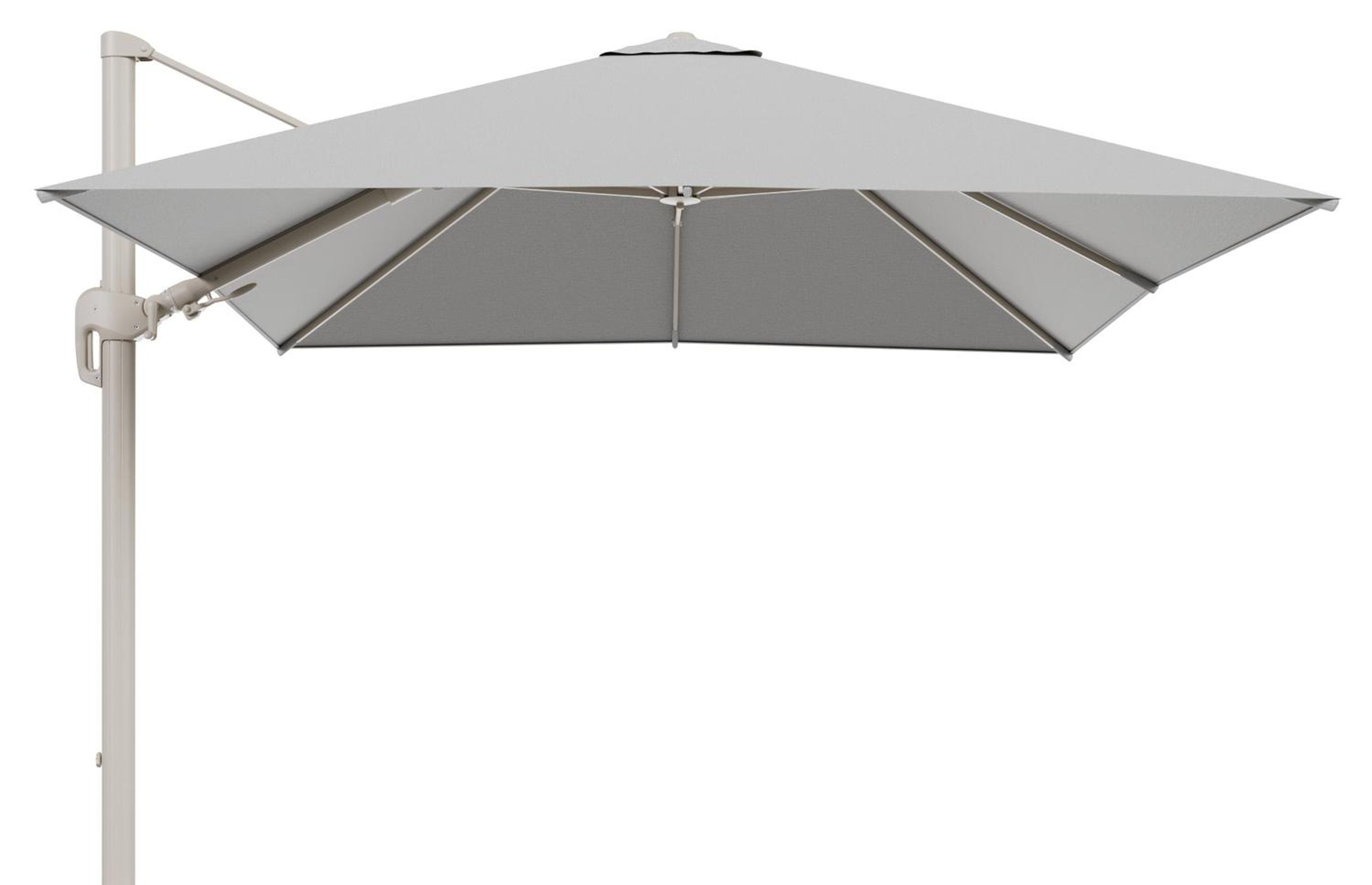 Rufina zweefparasol tiltfunctie in beige aluminium en parasoldoek in All Weather Sunbrella® Luxe Savane Nimbus  - L1 300 x L2 300 cm (zonder voet)
