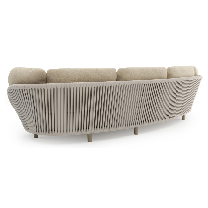 Lupino loungebank in beige aluminium en beige verticaal geweven luxe vlakke brede rope met soul papyrus all weather solica kussen