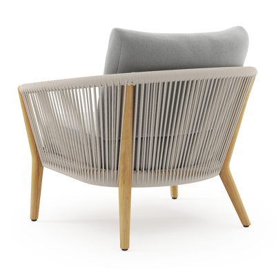 Fauteuil de jardin Orso en tecken corde ronde tissée verticalement beige et coussins en all weather sunbrella® luxe Savane Grey