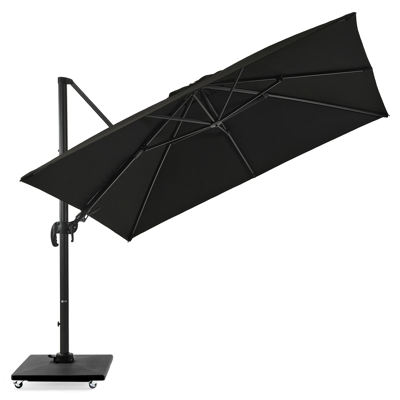Parasol pendant Avola avec fonction tilt en aluminium noir avec toile de parasol en all weather sunbrella® premium noir - Larg1 300 x Larg2 300 cm (avec pied de parasol)