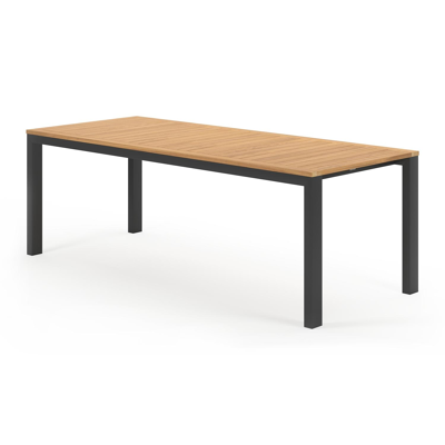 Ensemble de jardin Trente en aluminium noir avec plateau de table en teck naturel et 6 chaises de jardin Puglia
