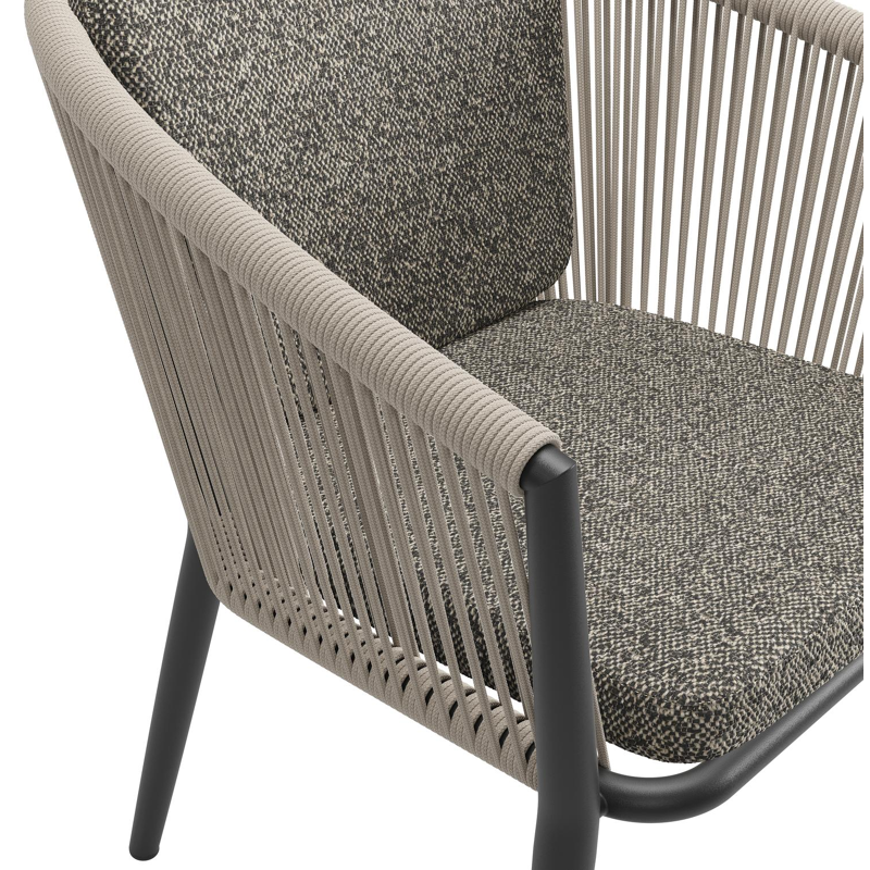 Orso tuinstoel in zwart aluminium en beige verticaal geweven ronde rope met kussen in marbella tunder All Weather Cosytica
