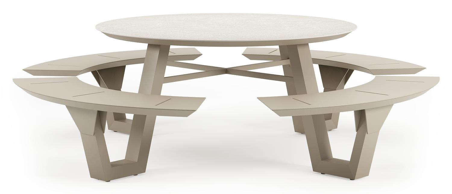 Rondino picknicktafel in beige aluminium en volkeramiek Shilin - Dia. 148 cm