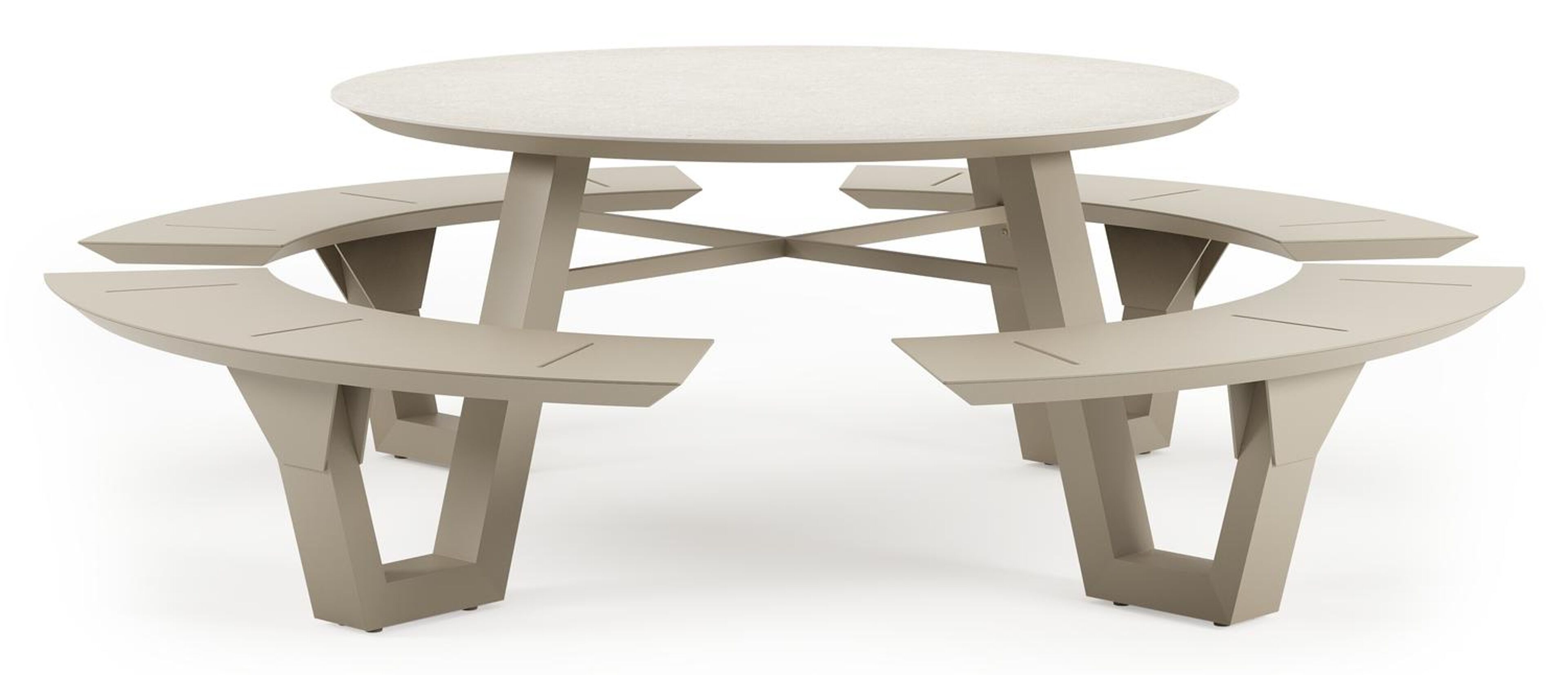 Rondino picknicktafel in beige aluminium en volkeramiek Shilin - Dia. 148 cm