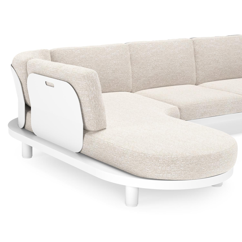 Salon de jardin d'angle Donato en aluminium blanc et coussins en all weather sunbrella® luxe Tundra Sand