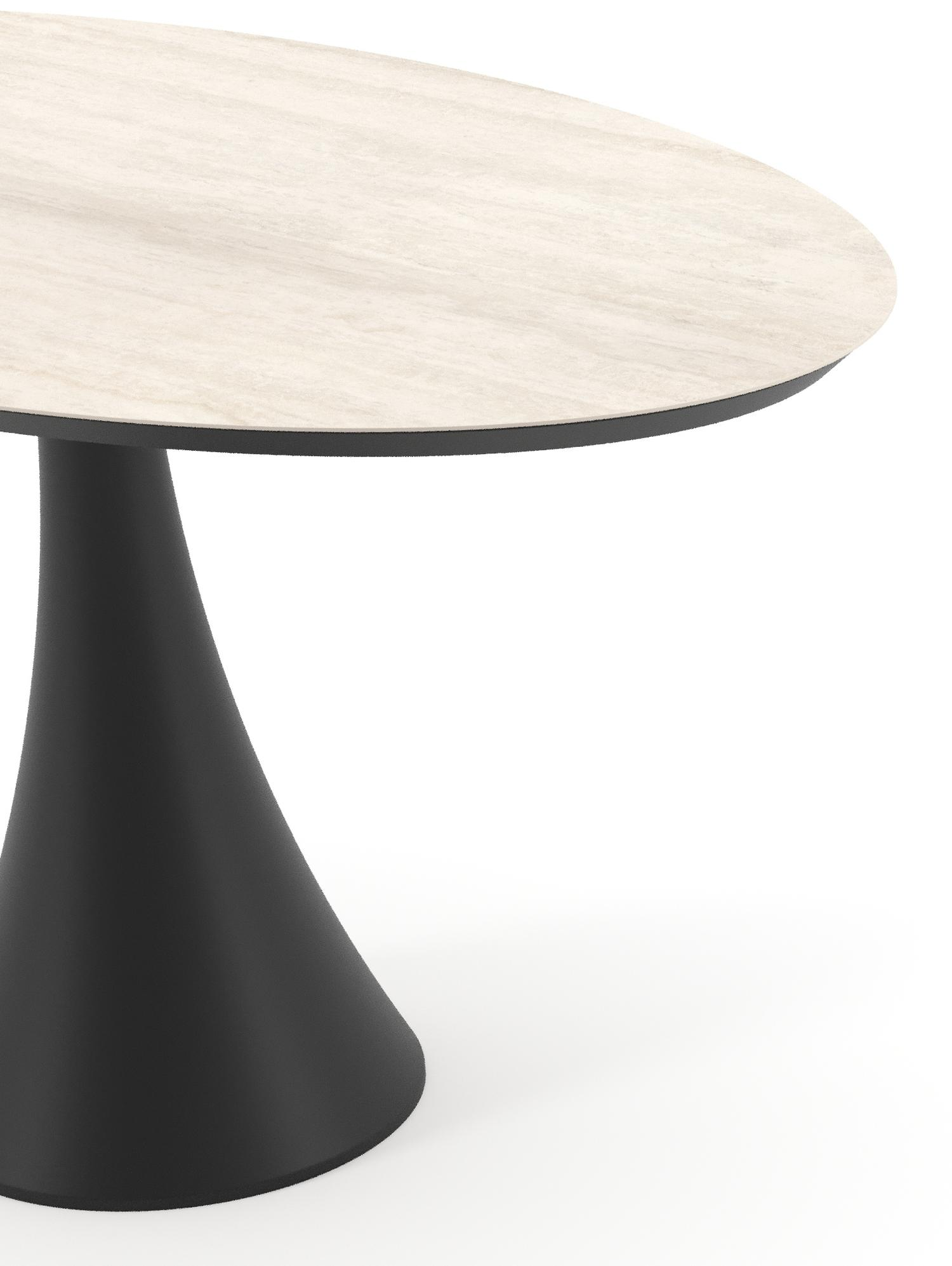 Fano tuintafel ovaal in zwart aluminium en volkeramiek Travertino Bianco - L 140 x B 80 x H 74.5 cm