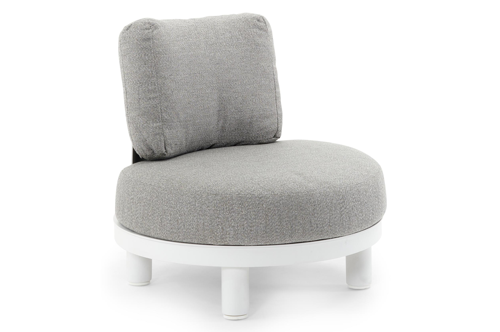 Fauteuil de jardin Donato 1-pl en aluminium blanc avec coussin en all weather sunbrella® luxe tundra charcoal
